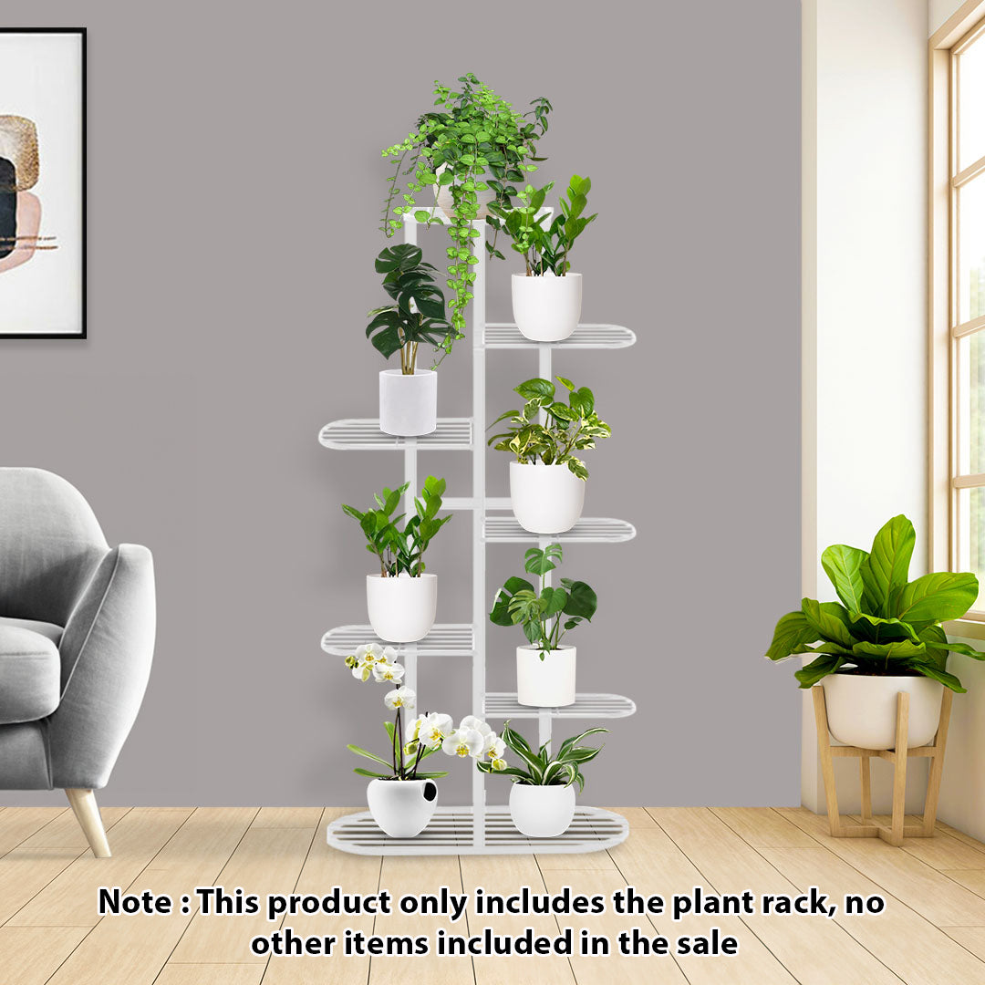 NNEAGS 7 Tier 8 Pots White Metal Plant Rack Flowerpot Storage Display Stand Holder Home Garden Decor