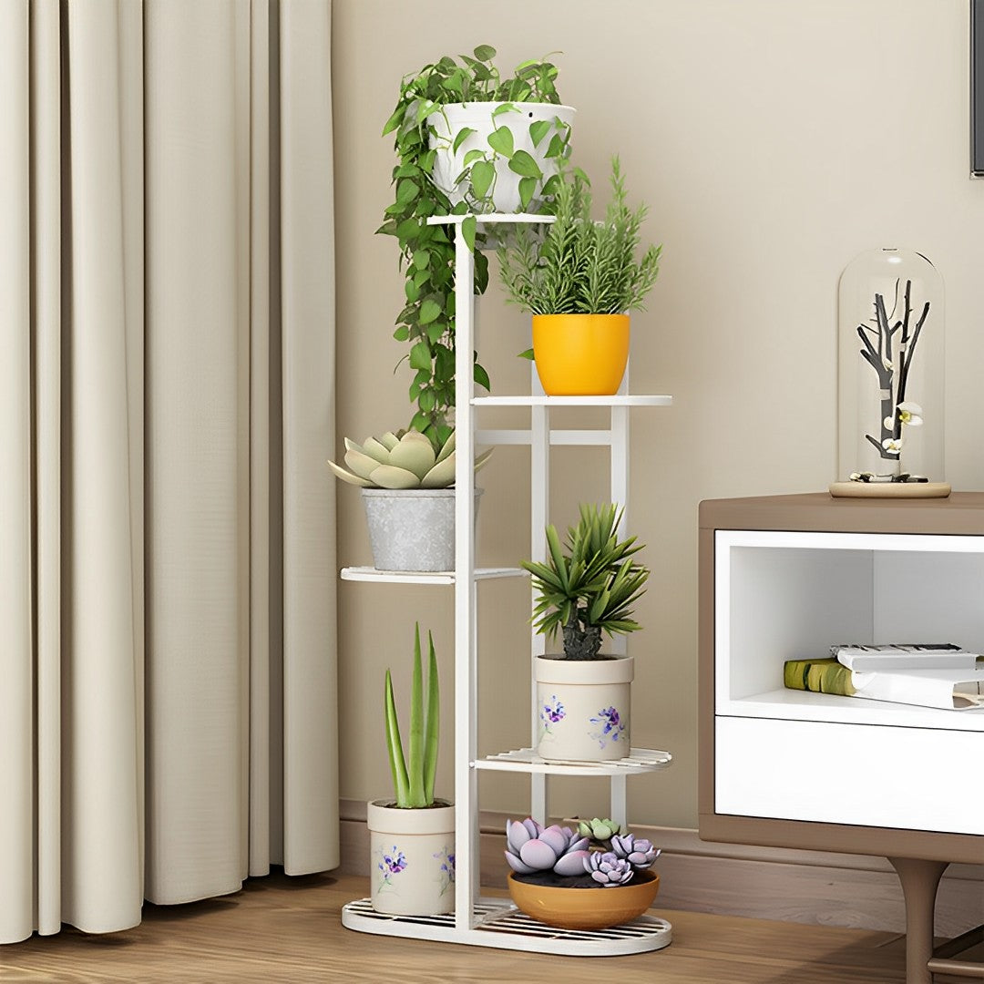 NNEAGS 7 Tier 8 Pots White Metal Plant Rack Flowerpot Storage Display Stand Holder Home Garden Decor