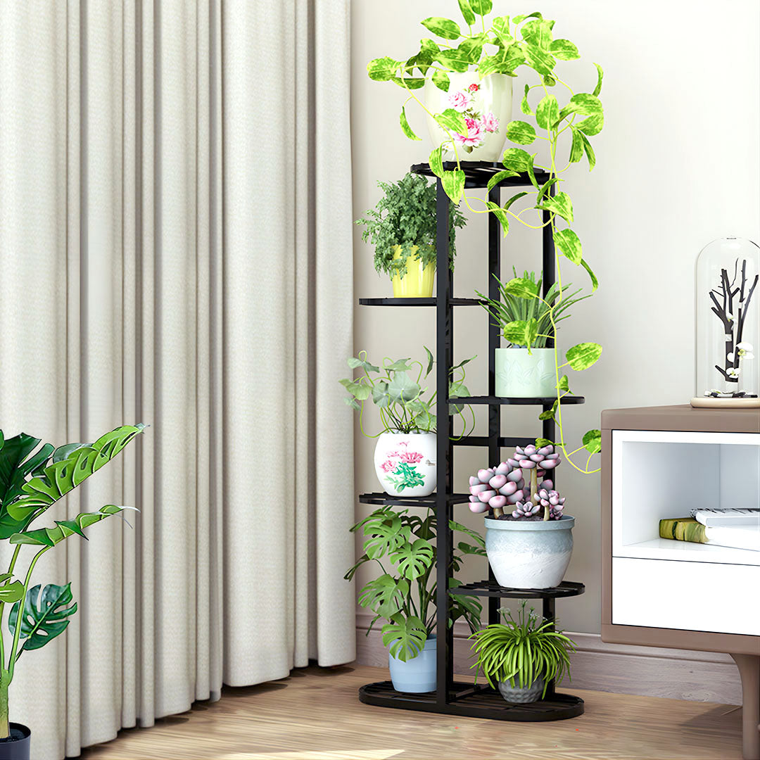 NNEAGS 6 Tier 7 Pots Black Metal Plant Rack Flowerpot Storage Display Stand Holder Home Garden Decor