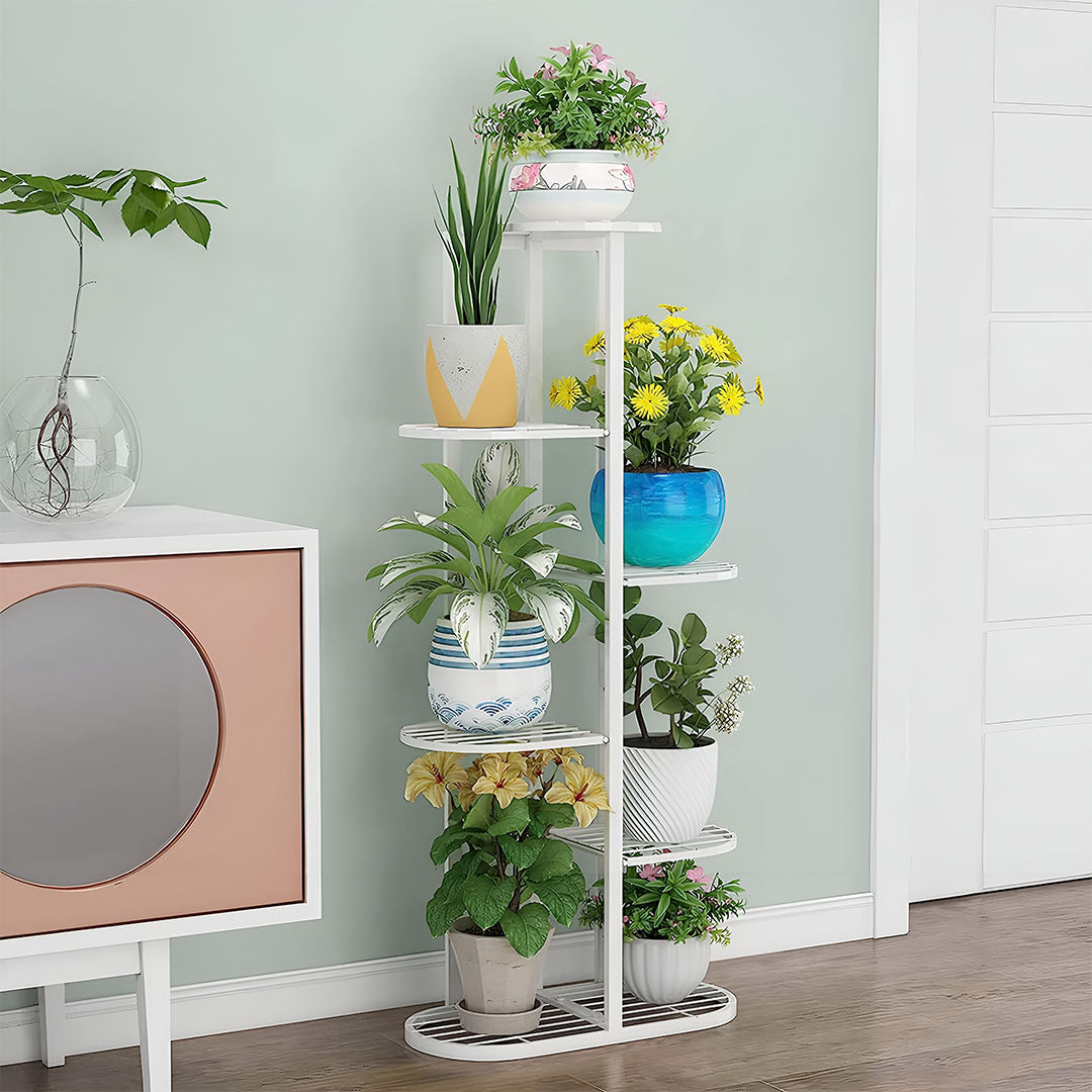 NNEAGS 7 Tier 8 Pots White Metal Plant Rack Flowerpot Storage Display Stand Holder Home Garden Decor