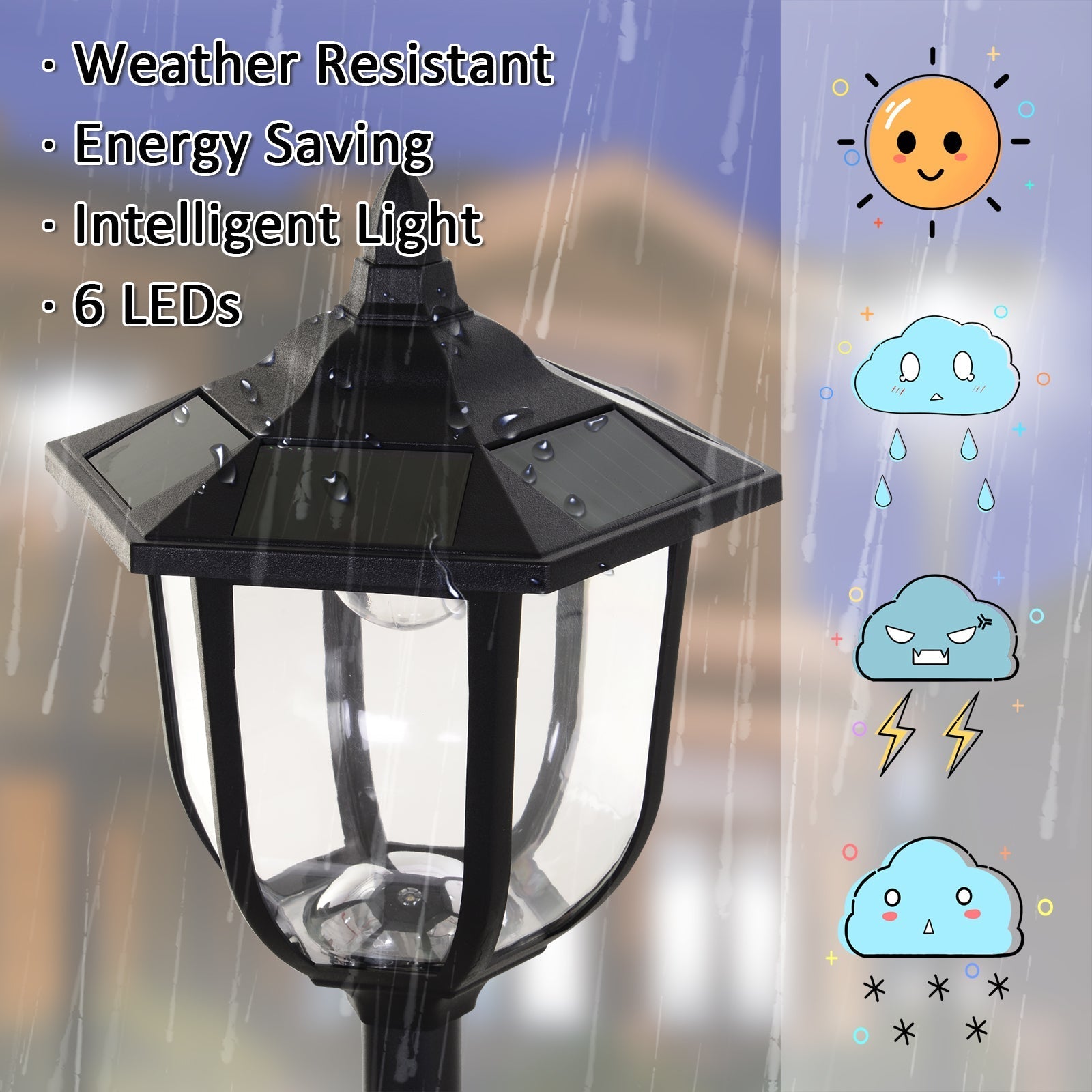 1.77m Free-Standing Solar LED Garden Lamp Post Black Durable ABS