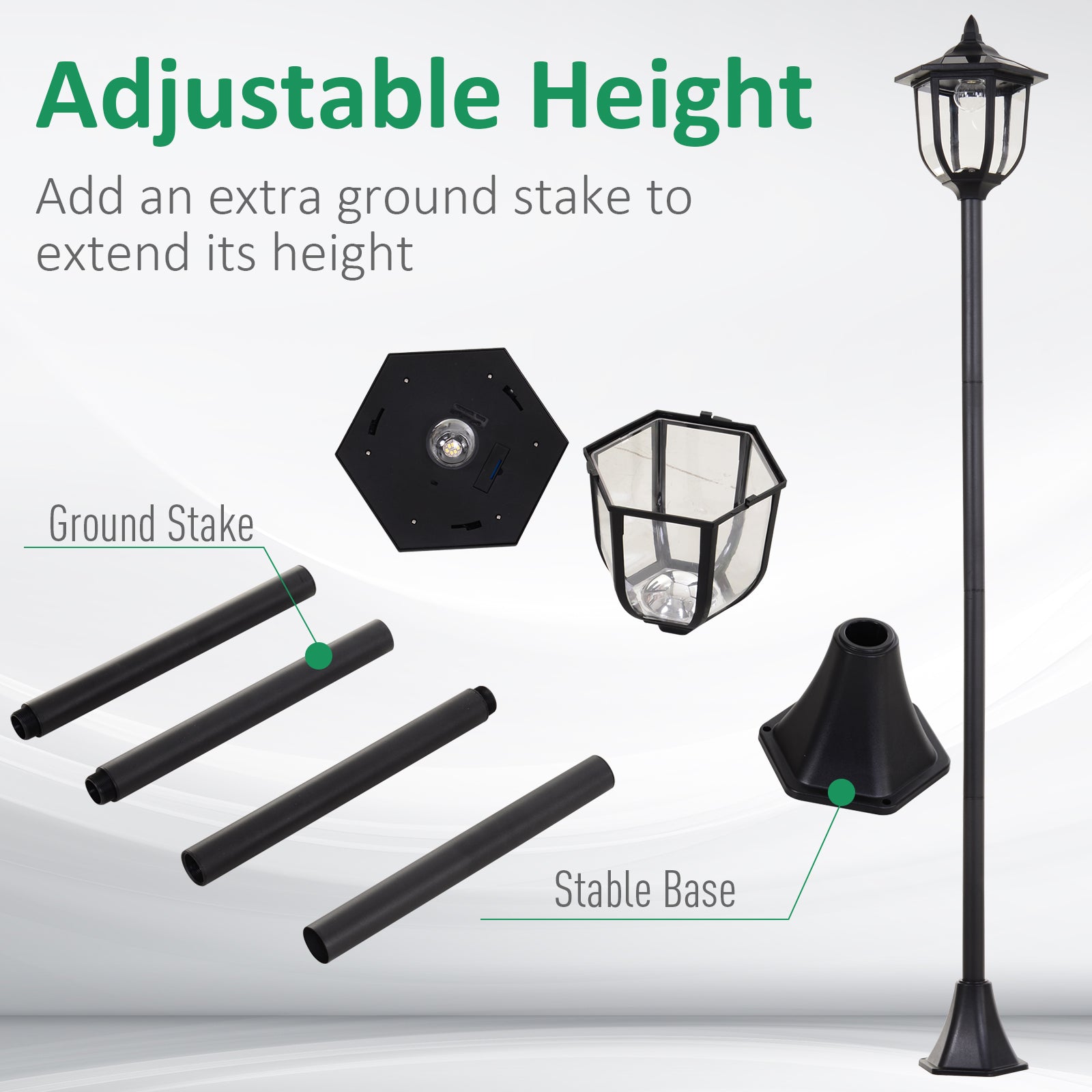 1.77m Free-Standing Solar LED Garden Lamp Post Black Durable ABS