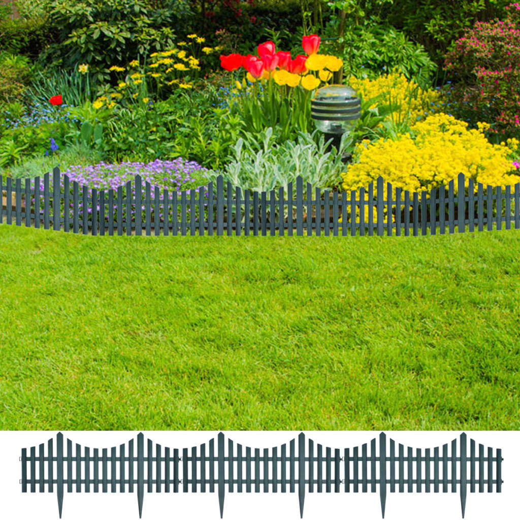vidaXL Garden Edging 17 Pcs Decorative Lawn Garden Fence Edging Border PP