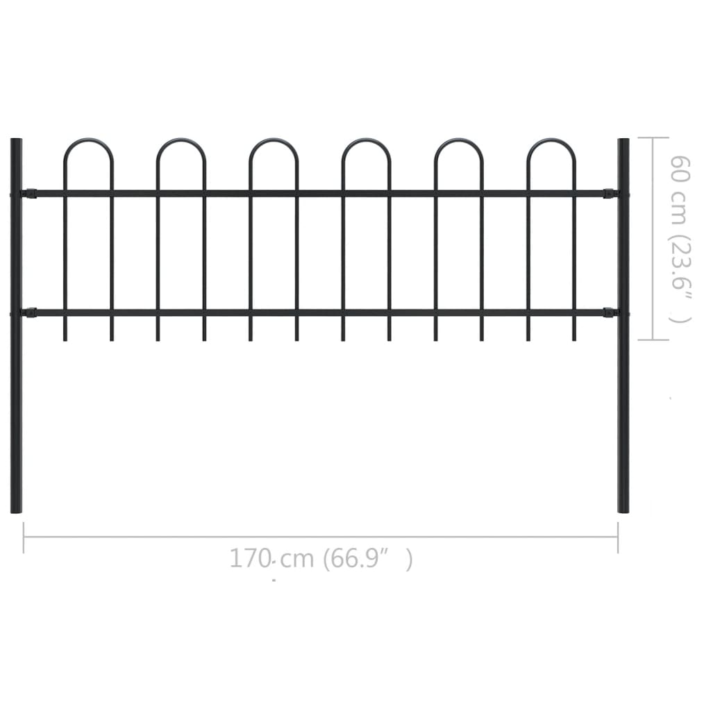 NNEVL Garden Fence with Hoop Top Steel 1.7x0.6 m Black
