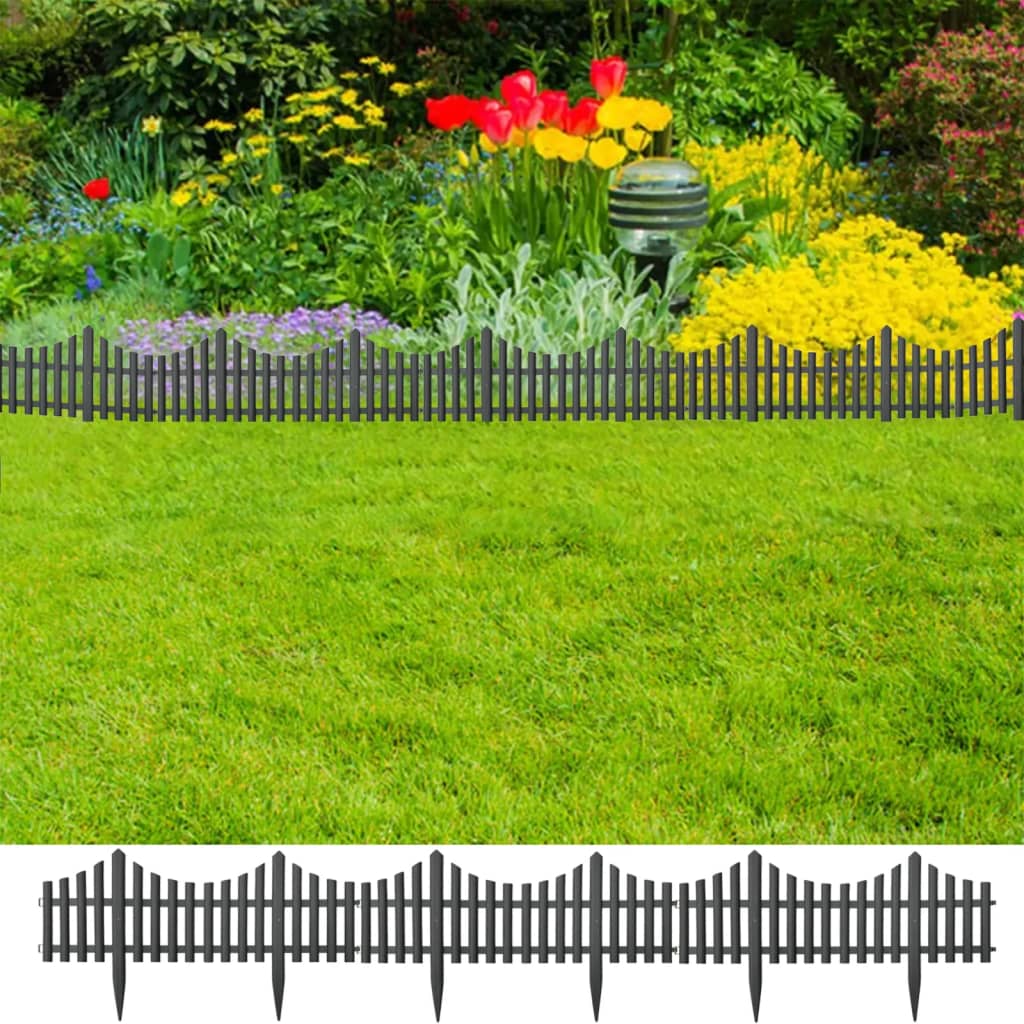 vidaXL Garden Edging 17 Pcs Decorative Lawn Garden Fence Edging Border PP