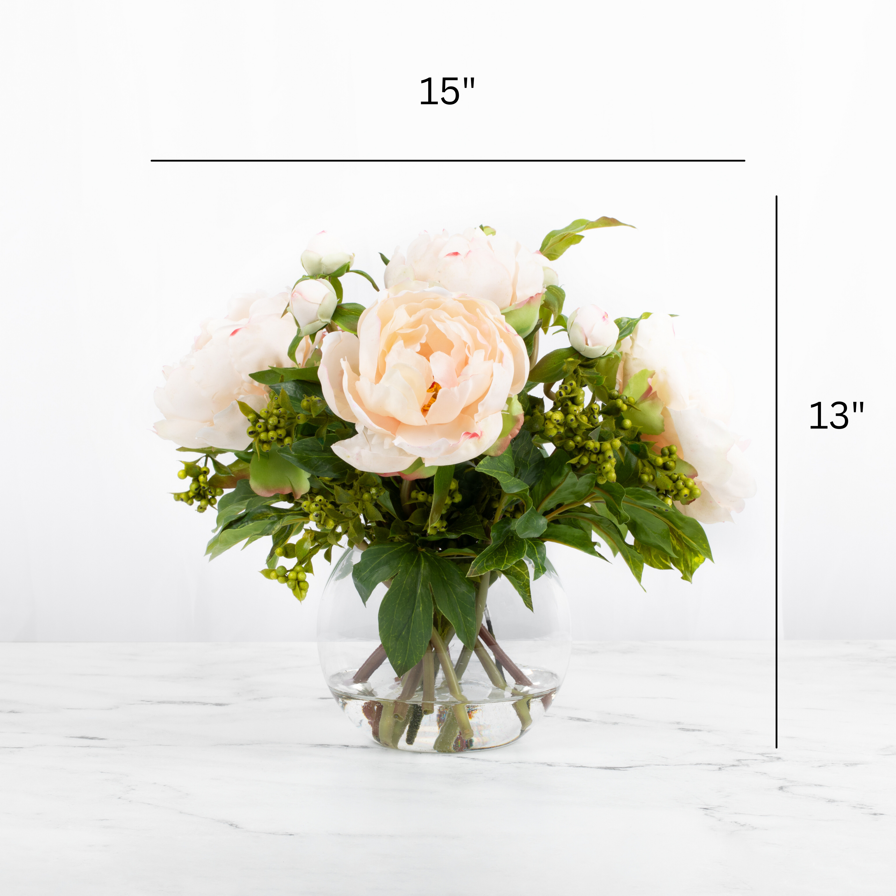 Faux Peony Centerpiece Arrangement in Vase - 13"-1
