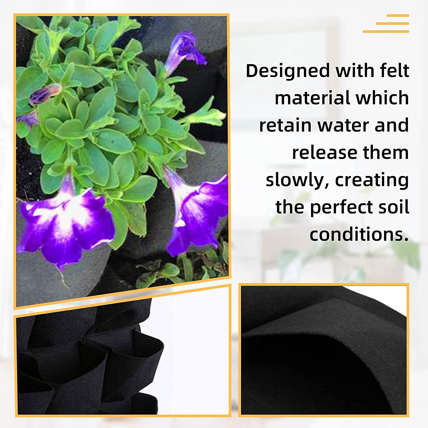 NNEDSZ 72 Pockets Wall Hanging Planter Planting Grow Bag Vertical Garden Vegetable Flower Black