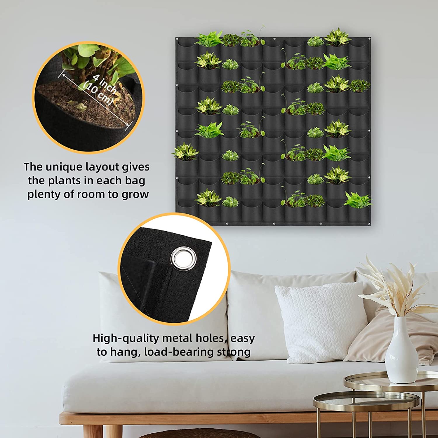 NNEDSZ 72 Pockets Wall Hanging Planter Planting Grow Bag Vertical Garden Vegetable Flower Black