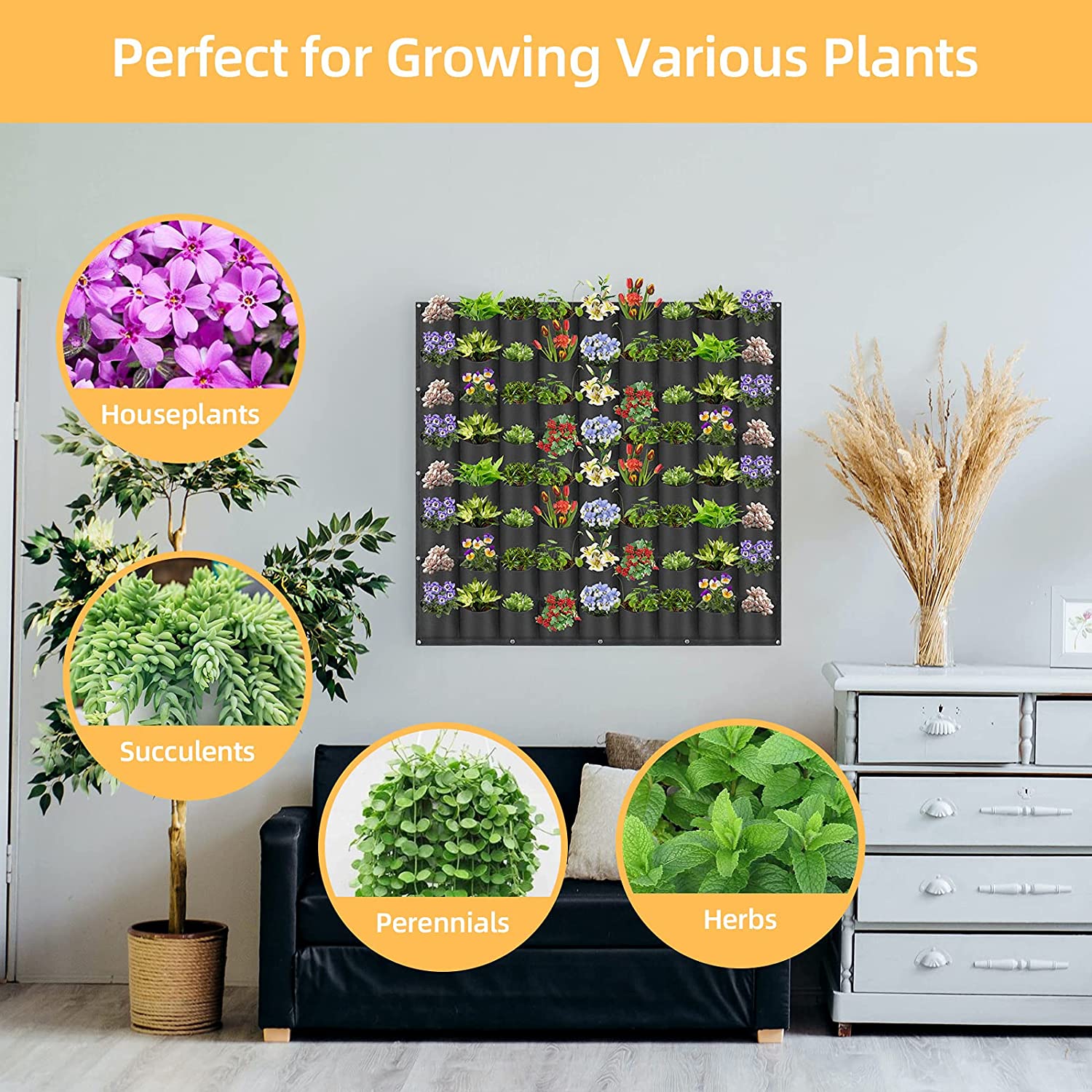NNEDSZ 72 Pockets Wall Hanging Planter Planting Grow Bag Vertical Garden Vegetable Flower Black