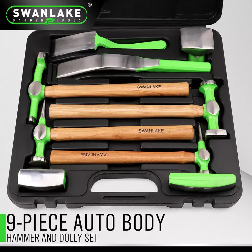 NNEDSZ 9-Piece Garden Tools Auto Body Hammer Dolly Set Car Body Dent Repair Tool Case