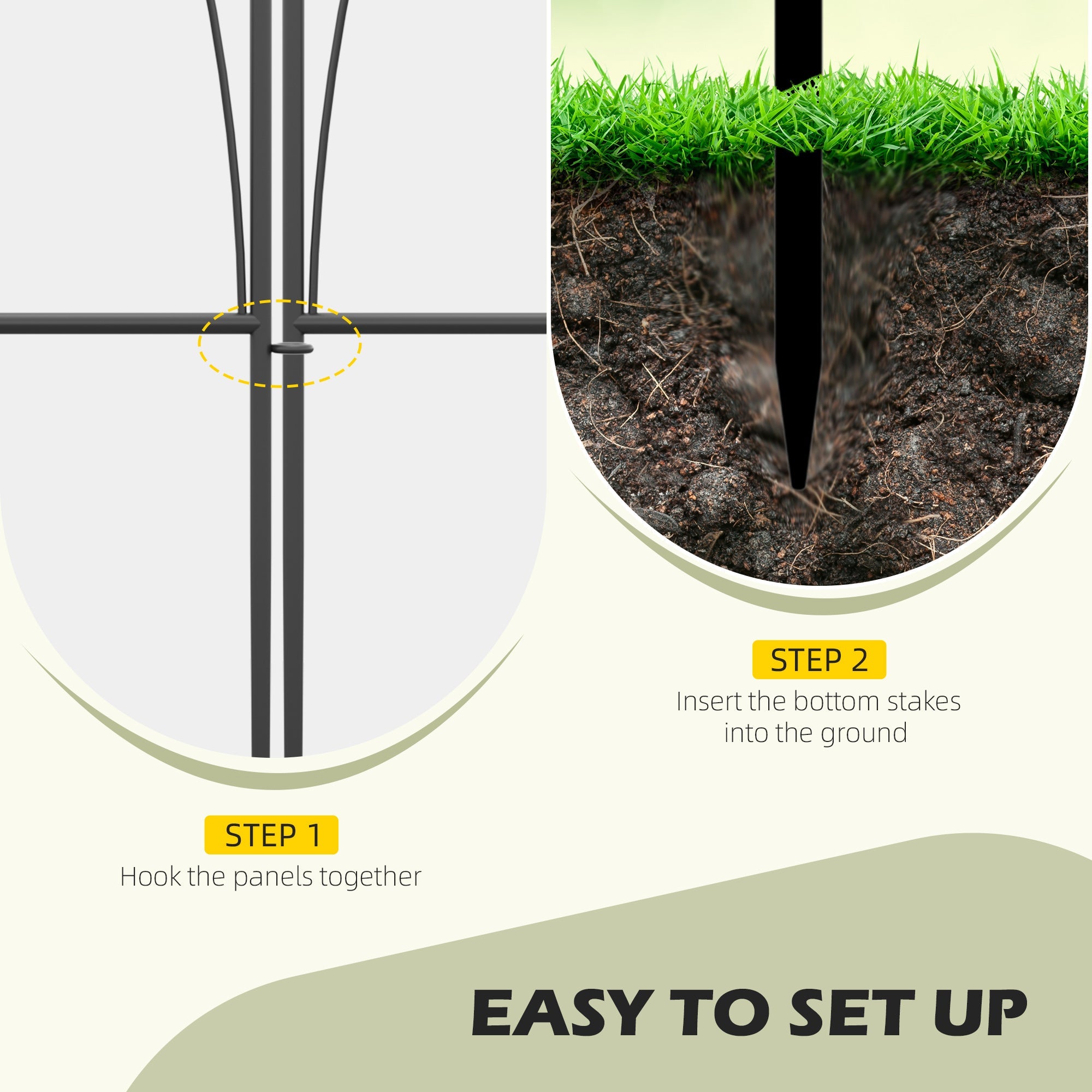 Set of 5 Rustproof Metal Garden Fence Panels - Black