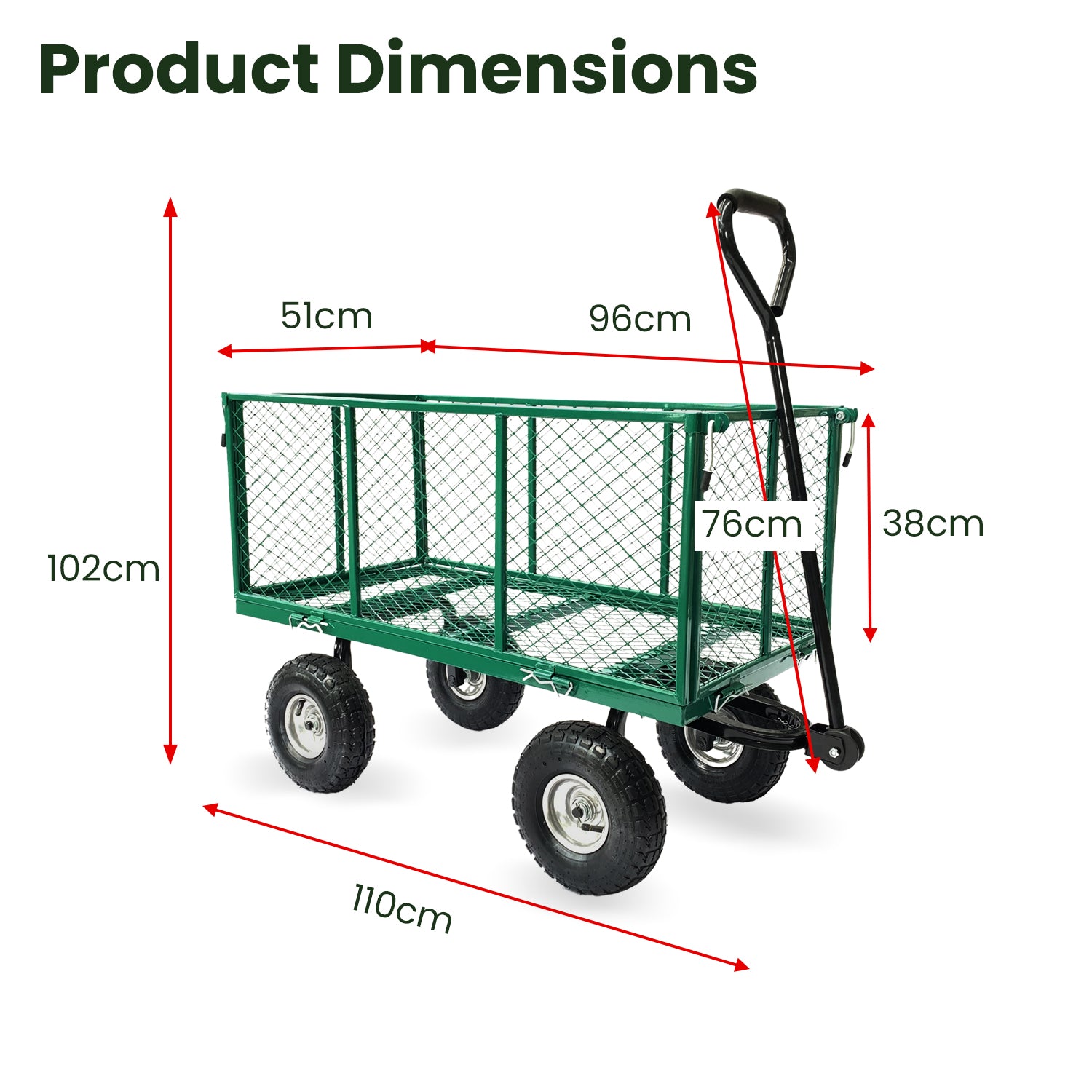 NNEDPE Steel Mesh Garden Trolley Cart - Green