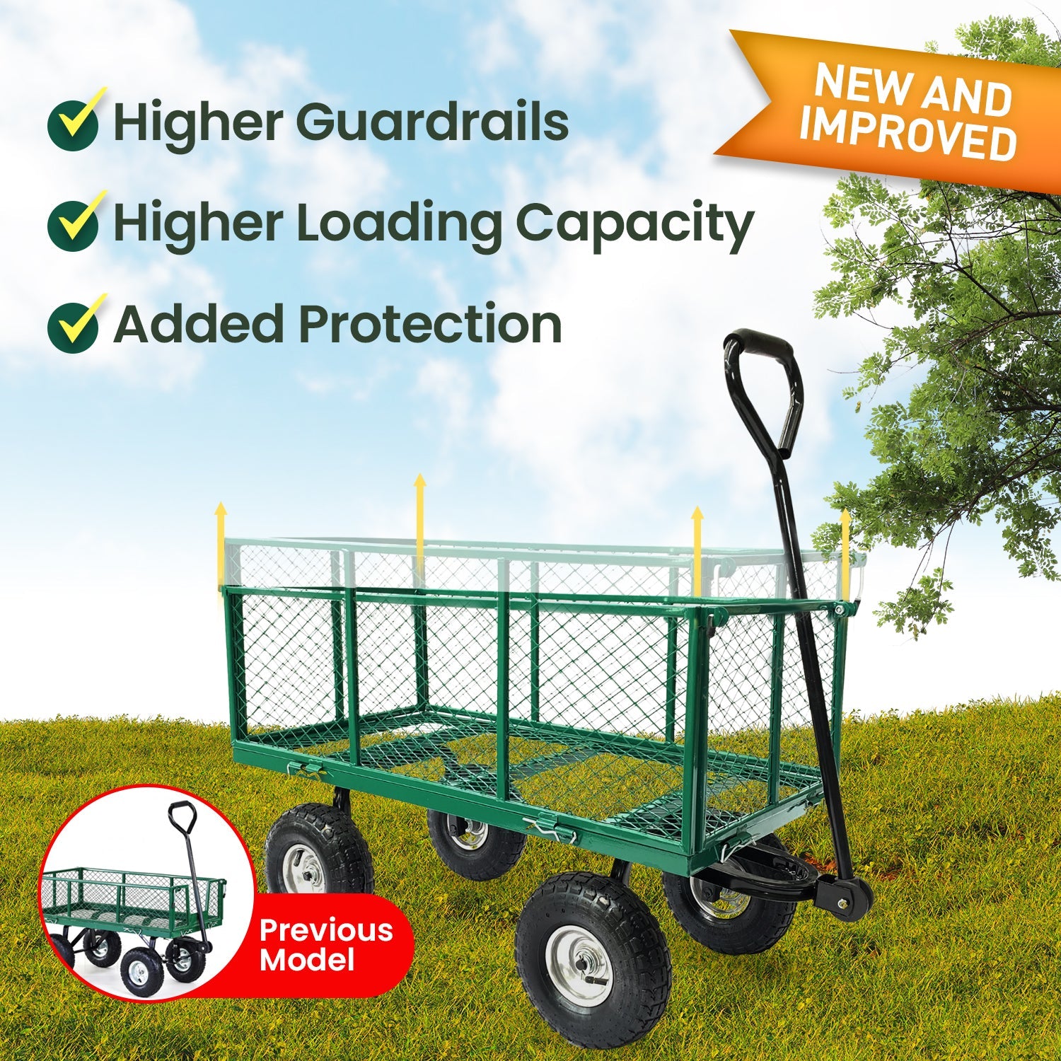 NNEDPE Steel Mesh Garden Trolley Cart - Green