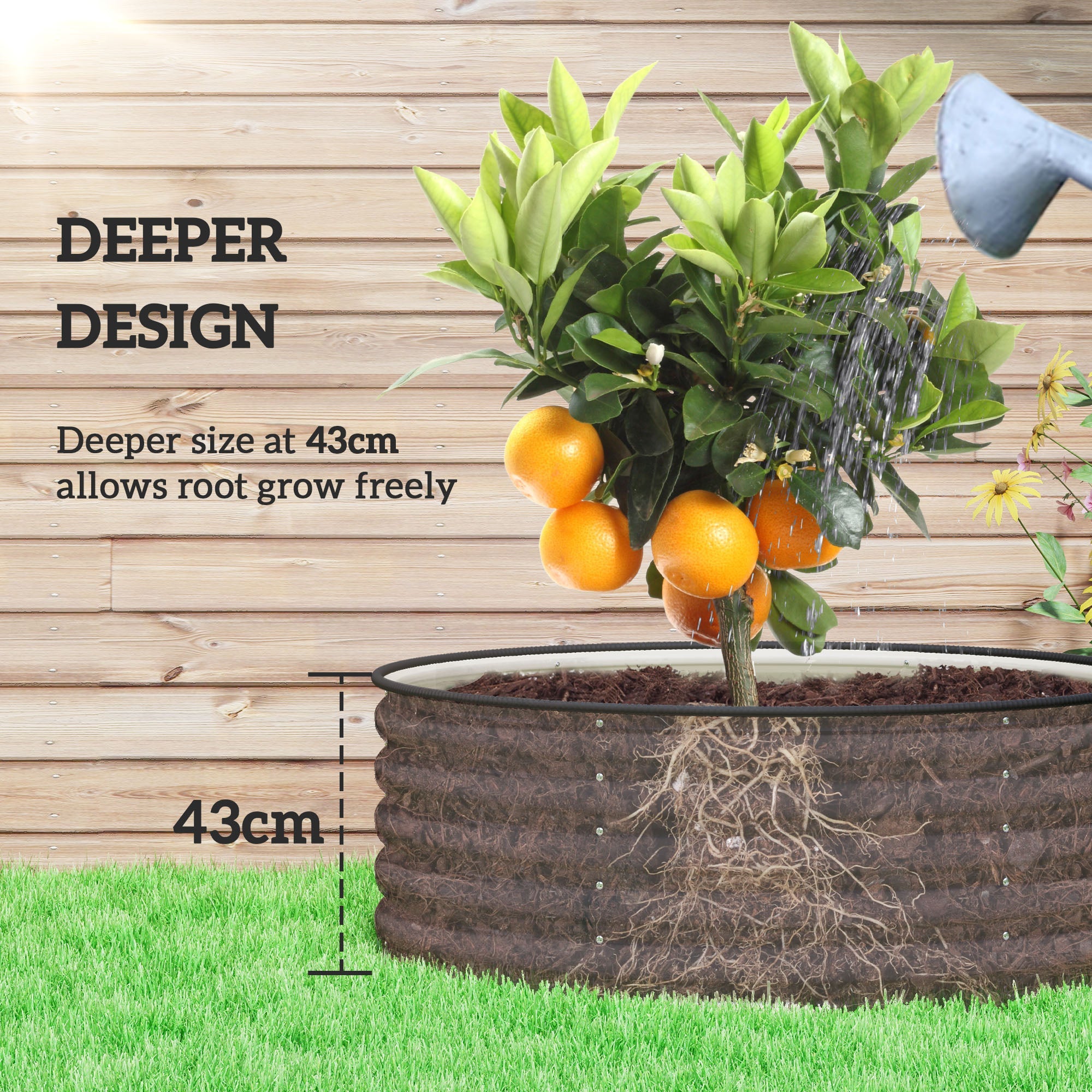 Galvanised Raised Garden Bed with Safety Edging and Gloves - Cream White