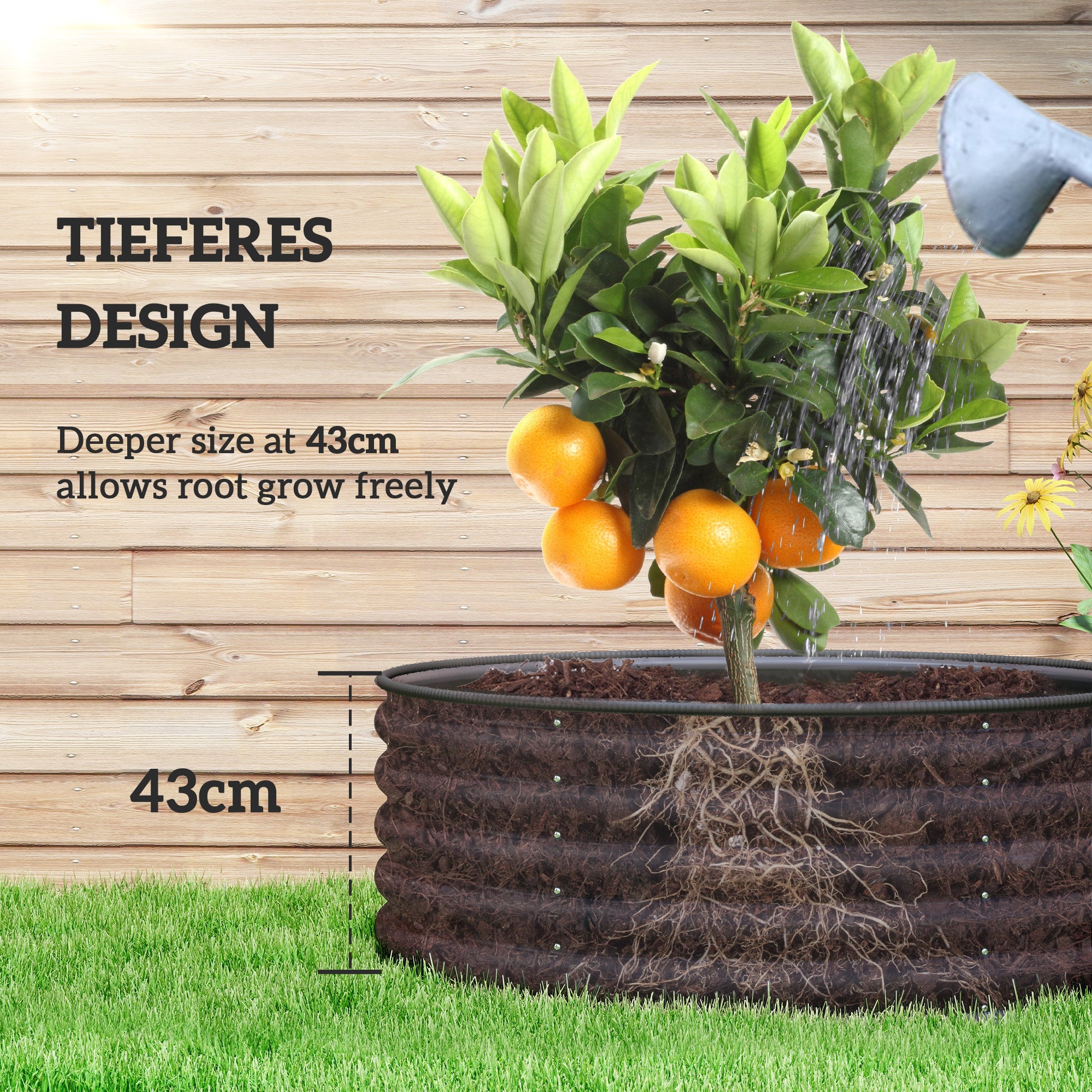Galvanised Raised Garden Bed Set with Gloves - 120x120x43cm Dark Grey
