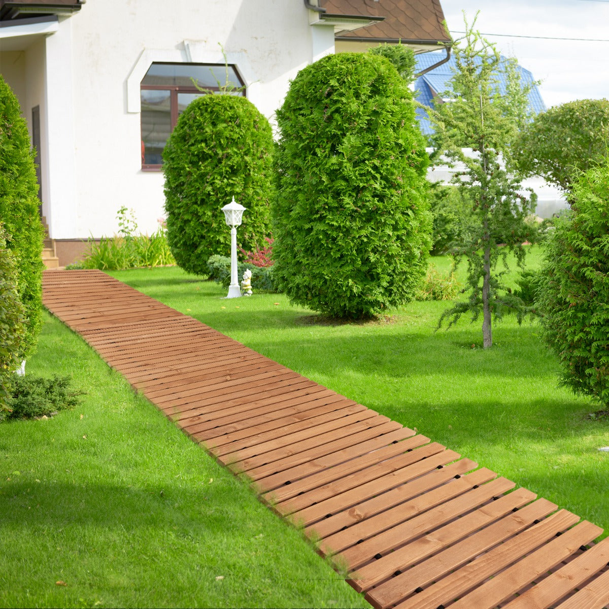 NNECW 245 cm x 55 cm Weatherproof Wood Boardwalk for Garden Backyard Wedding