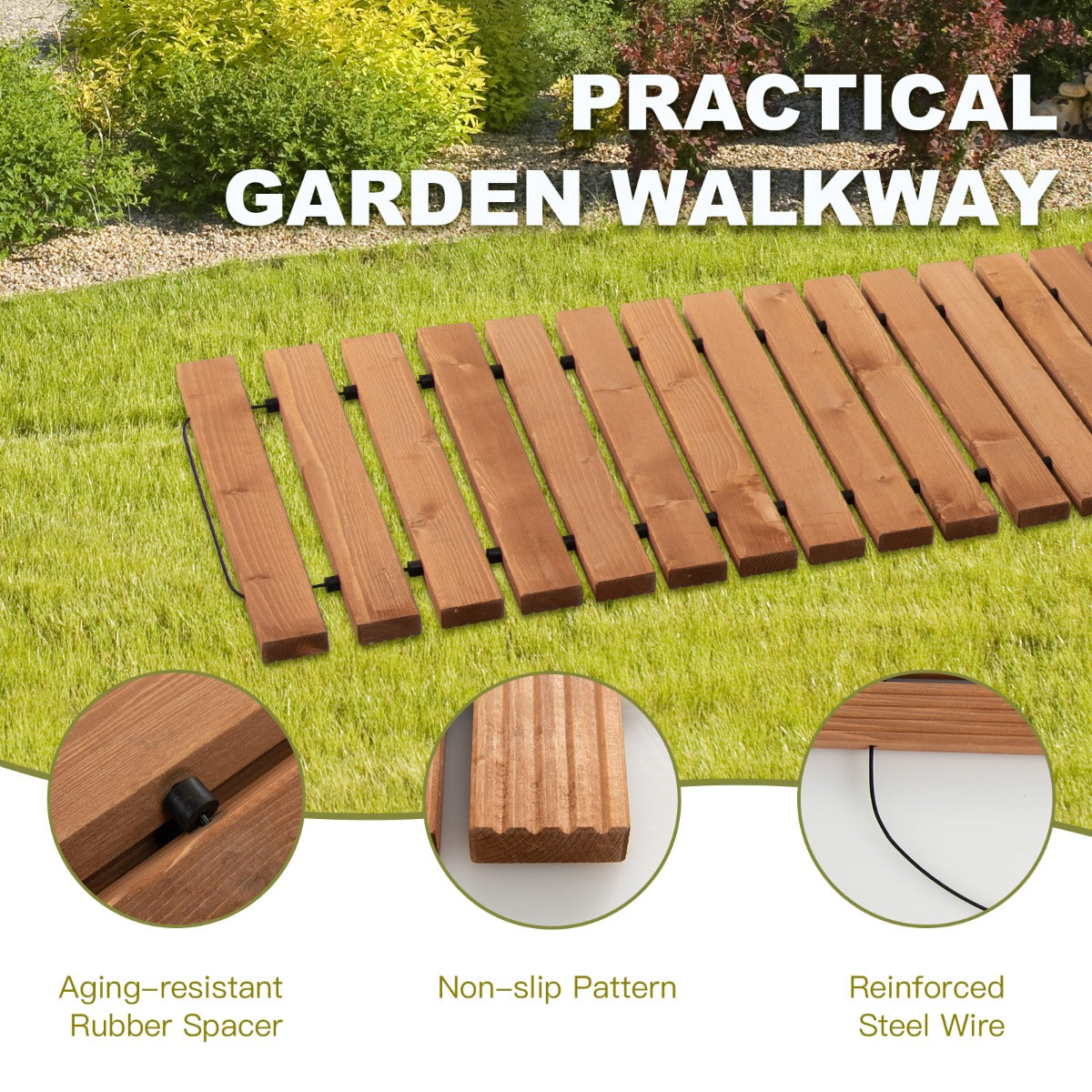 NNECW 245 cm x 55 cm Weatherproof Wood Boardwalk for Garden Backyard Wedding