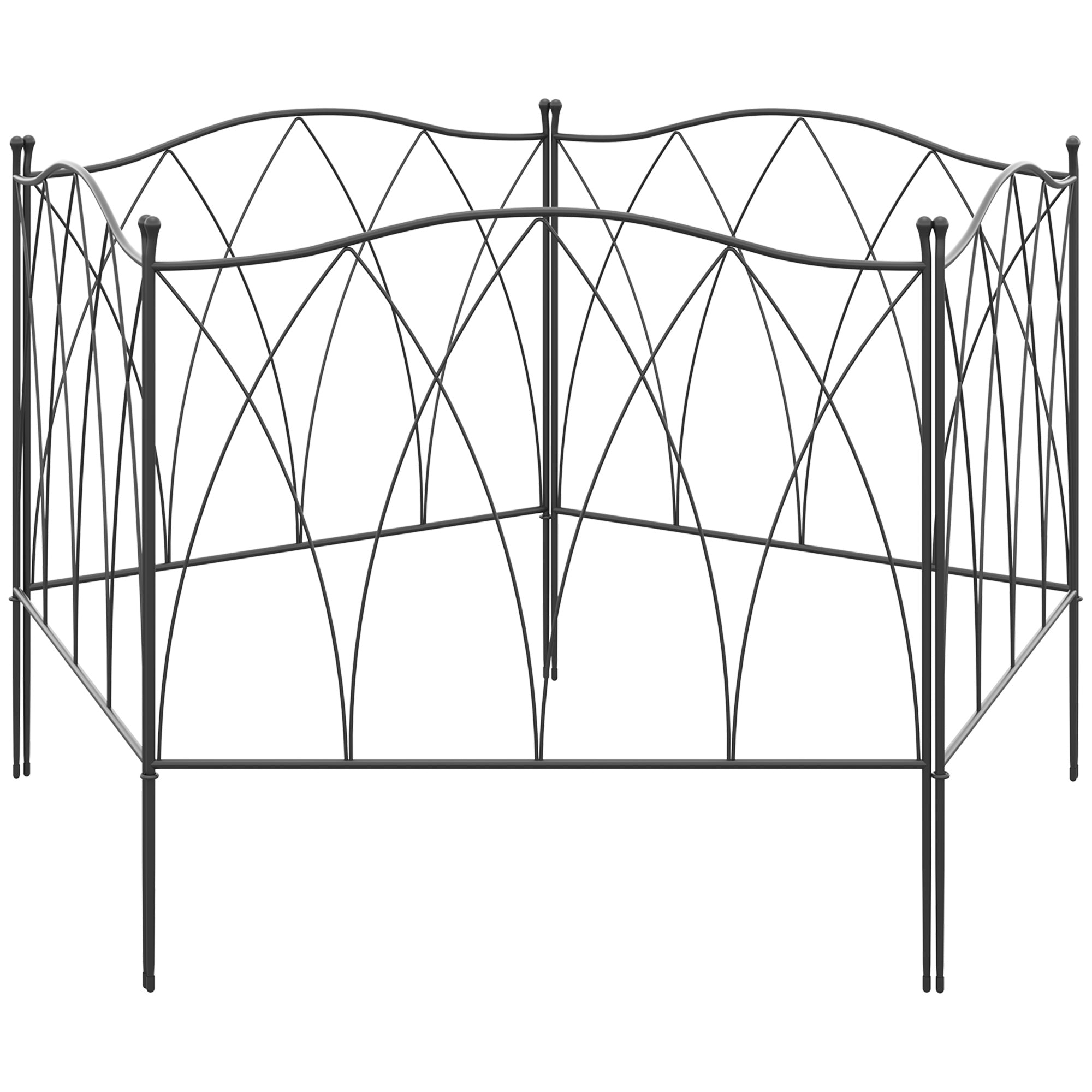 Set of 5 Rustproof Metal Garden Fence Panels - Black