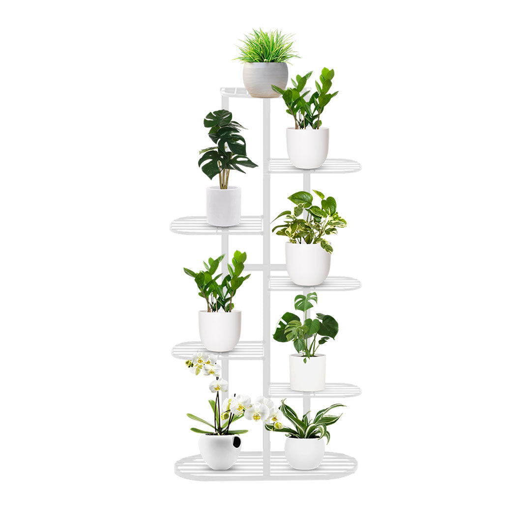 NNEAGS 7 Tier 8 Pots White Metal Plant Rack Flowerpot Storage Display Stand Holder Home Garden Decor