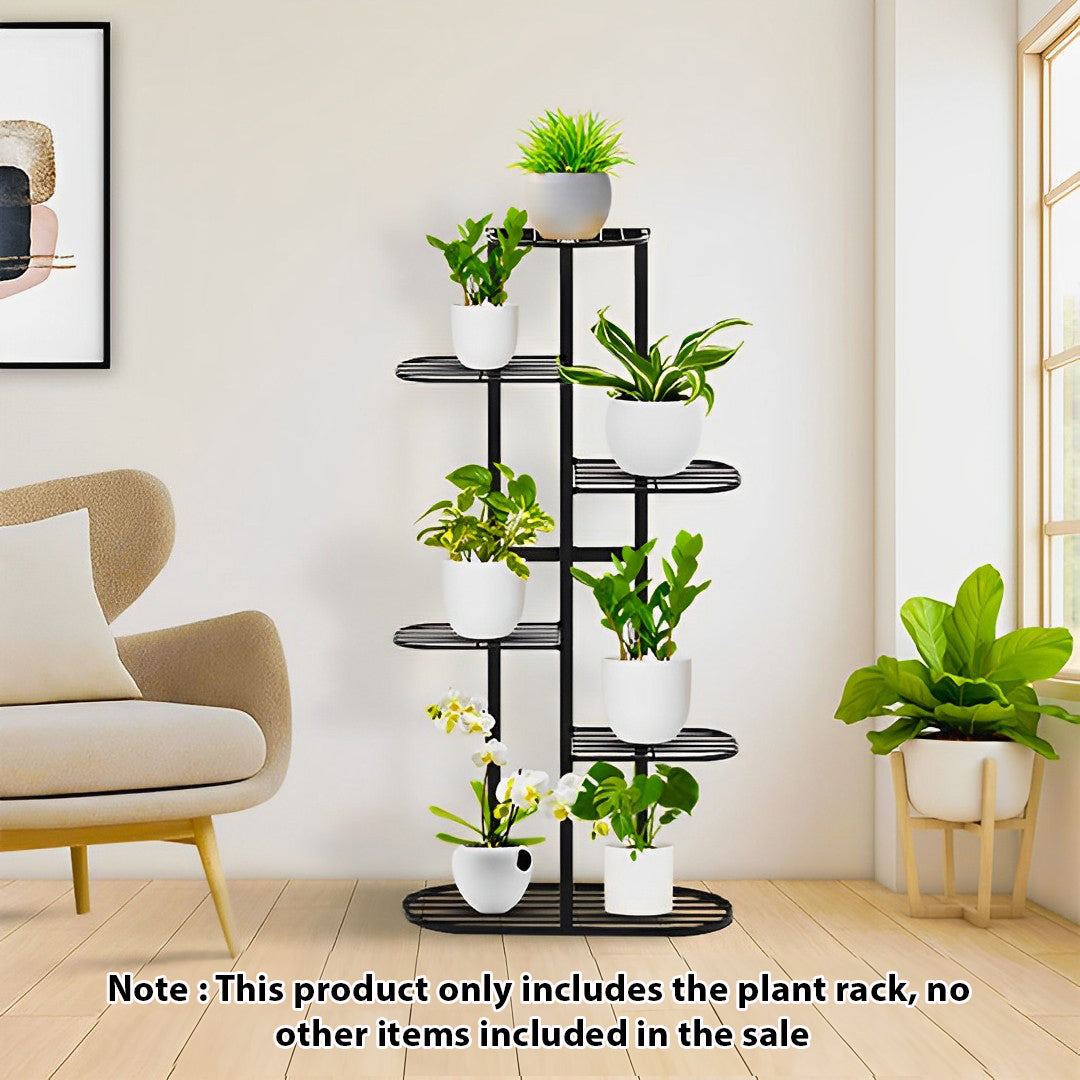 NNEAGS 6 Tier 7 Pots Black Metal Plant Rack Flowerpot Storage Display Stand Holder Home Garden Decor