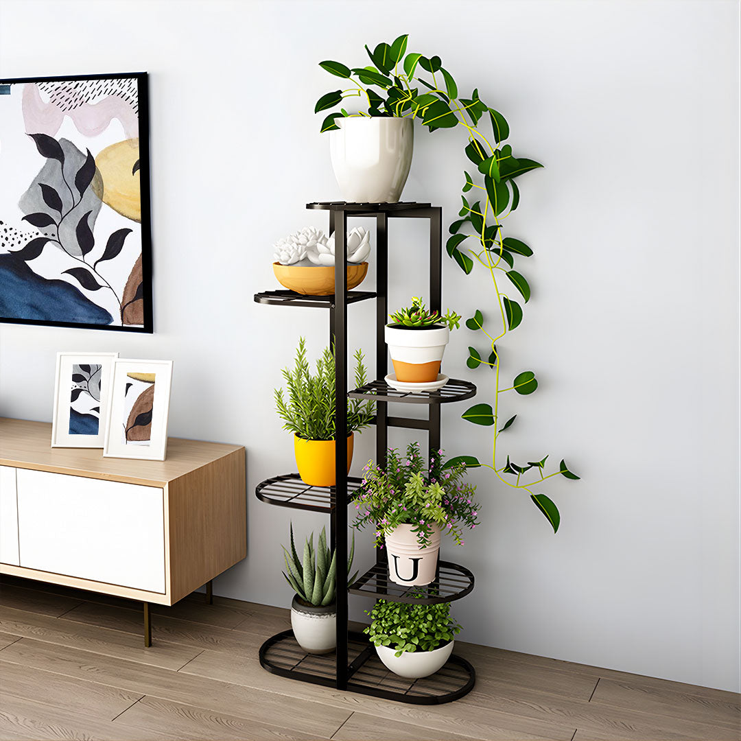 NNEAGS 6 Tier 7 Pots Black Metal Plant Rack Flowerpot Storage Display Stand Holder Home Garden Decor