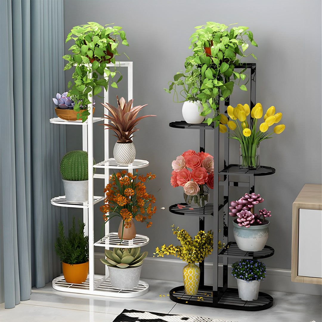 NNEAGS 7 Tier 8 Pots White Metal Plant Rack Flowerpot Storage Display Stand Holder Home Garden Decor