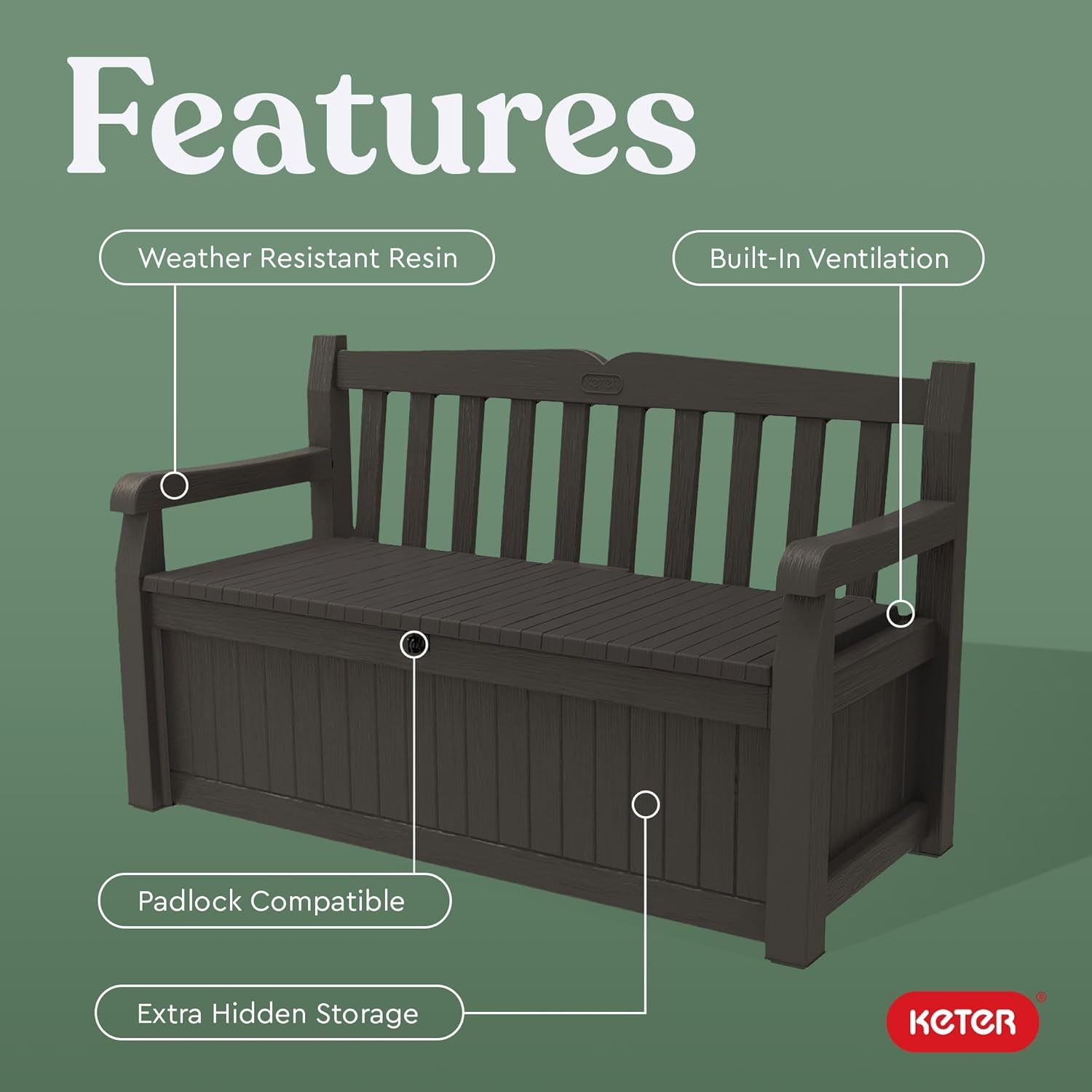 70 Gallon Outdoor Storage Bench Box for Garden Tools-4
