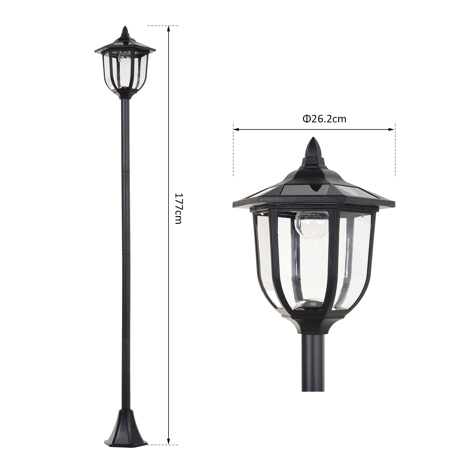 1.77m Free-Standing Solar LED Garden Lamp Post Black Durable ABS