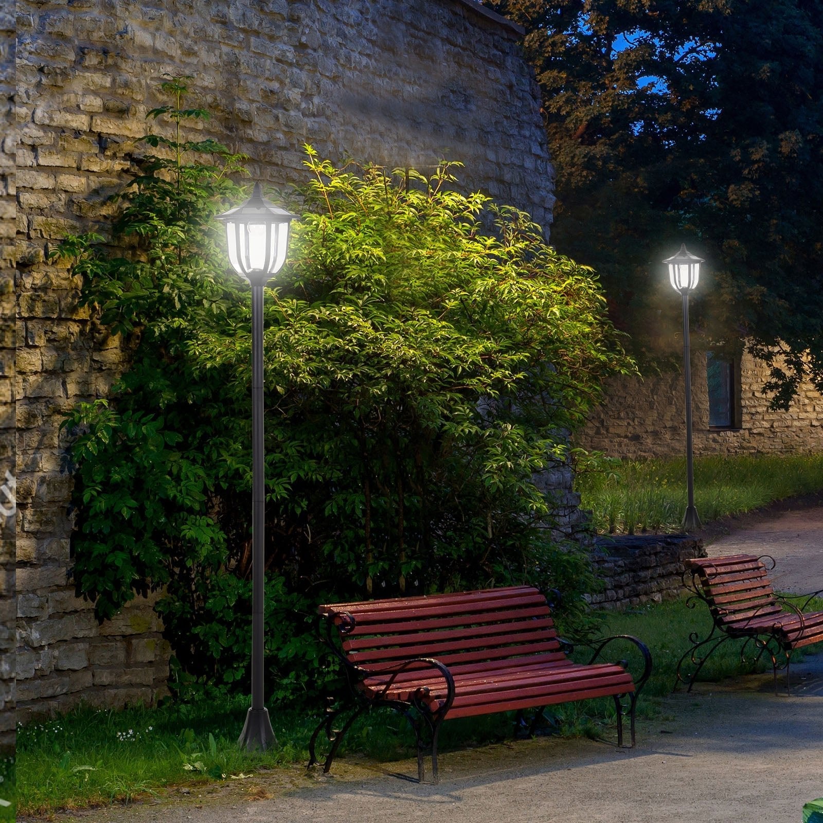 1.77m Free-Standing Solar LED Garden Lamp Post Black Durable ABS