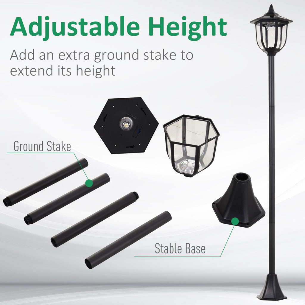 1.77m Free-Standing Solar LED Garden Lamp Post Black Durable ABS