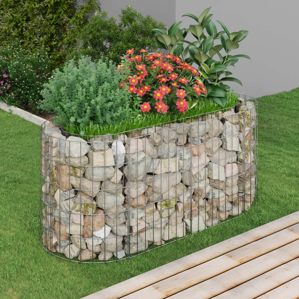 vidaXL Raised Garden Bed Outdoor Gabion Raised Bed Flower Pot Galvanized Iron