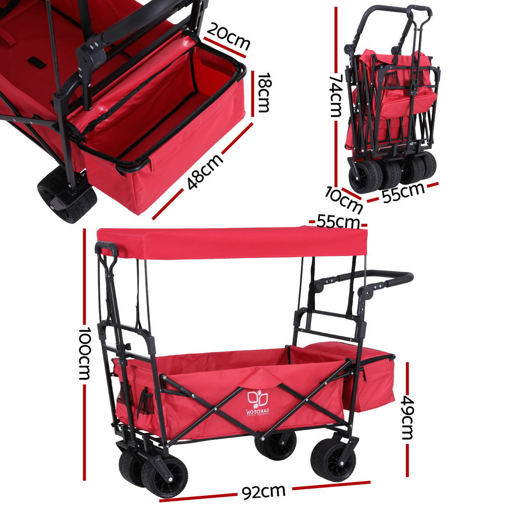 NNEDSZ Gardeon Garden Cart with Removable Canopy Red