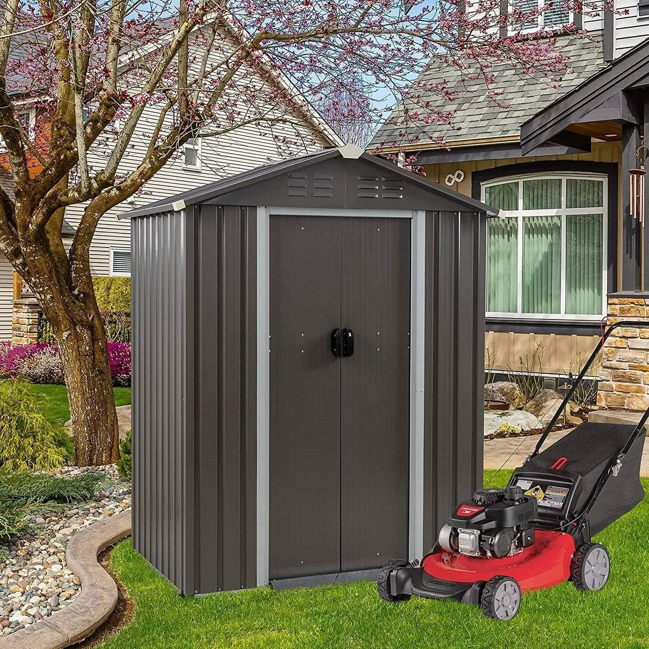 5 x 3 ft. Outdoor Grey Metal Garden Storage Shed