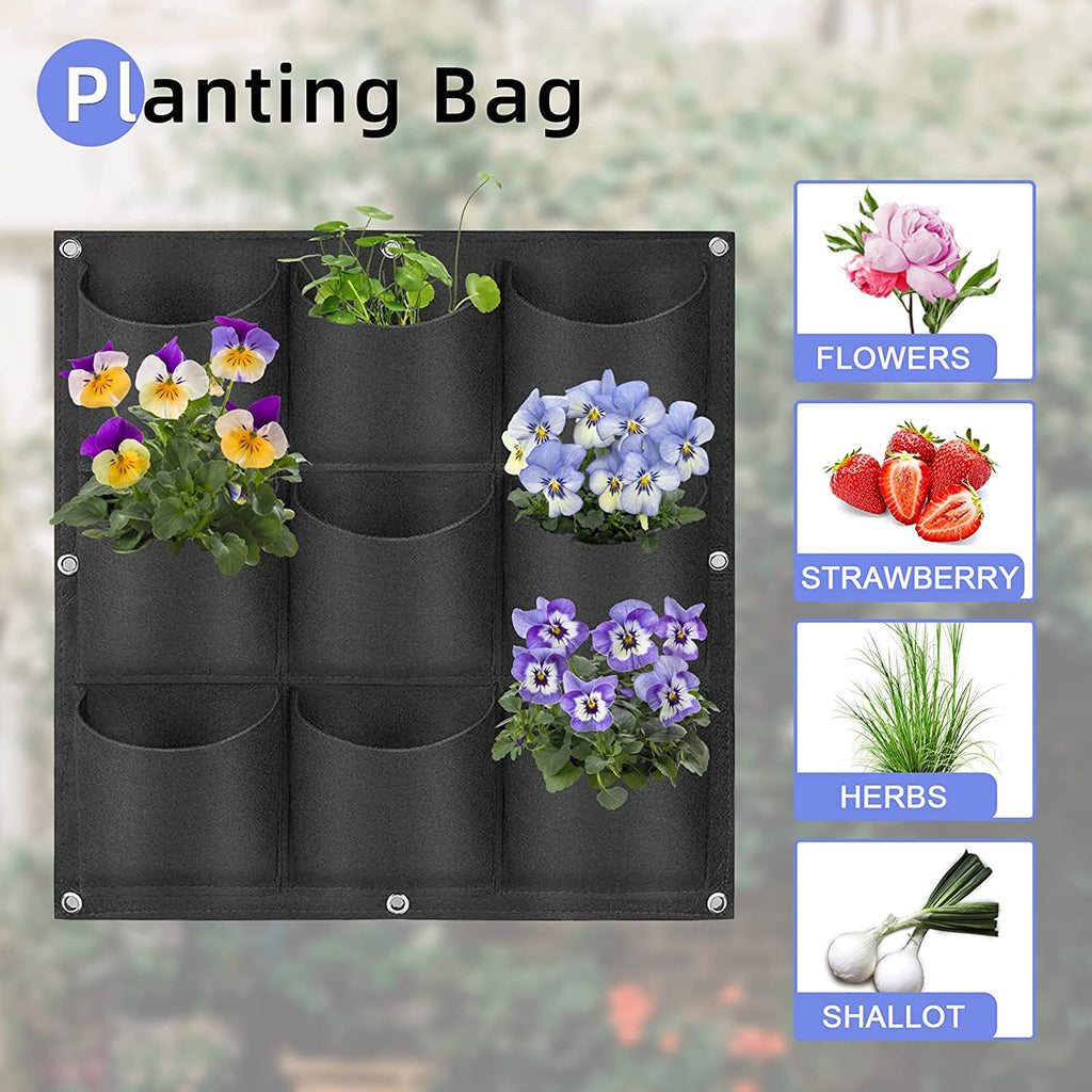 NNEDSZ 9 Pockets Wall Hanging Planter Planting Grow Bag Vertical Garden Vegetable Flower Black