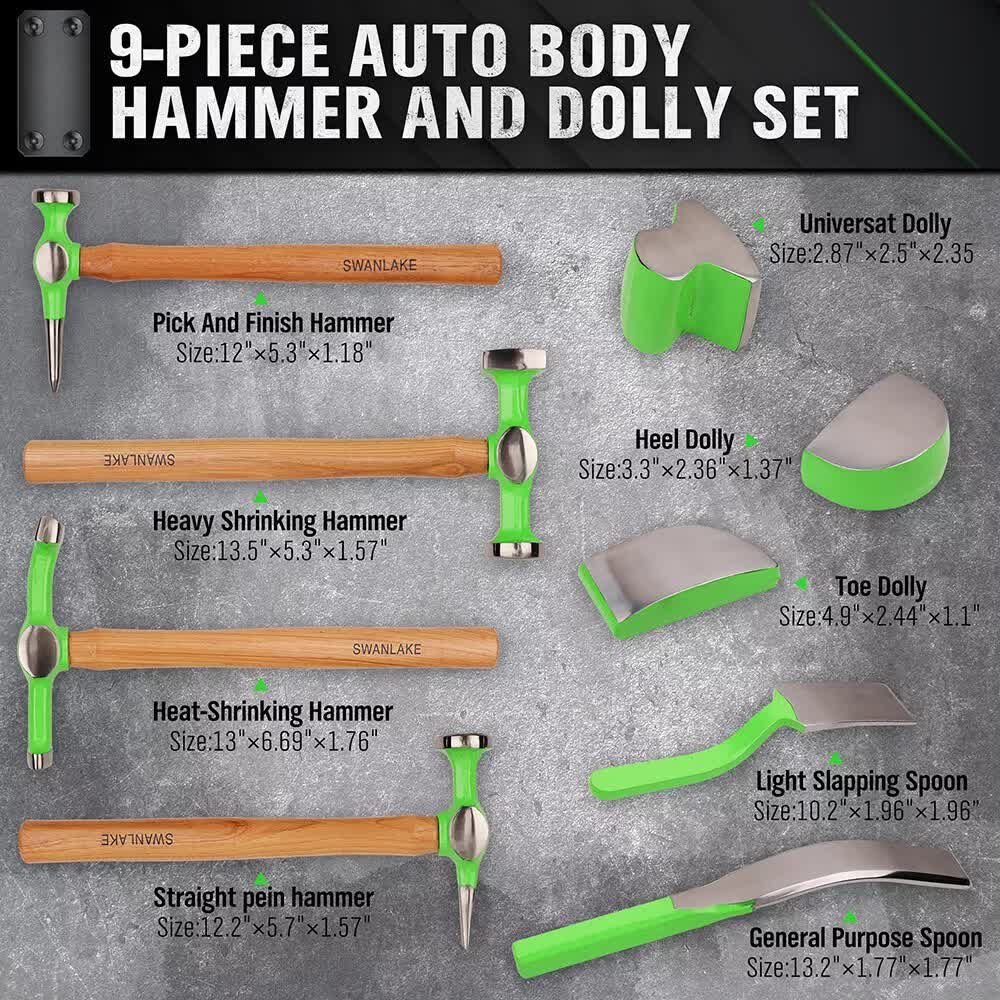 NNEDSZ 9-Piece Garden Tools Auto Body Hammer Dolly Set Car Body Dent Repair Tool Case