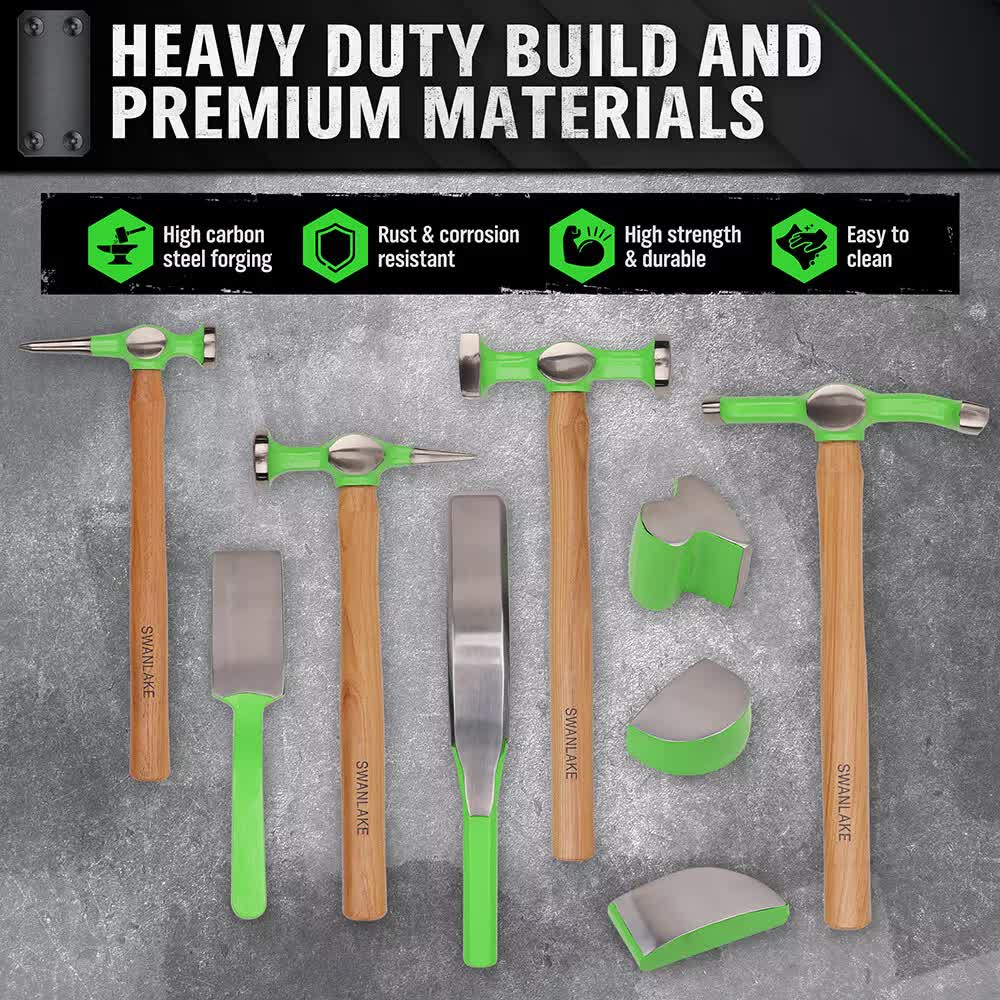 NNEDSZ 9-Piece Garden Tools Auto Body Hammer Dolly Set Car Body Dent Repair Tool Case