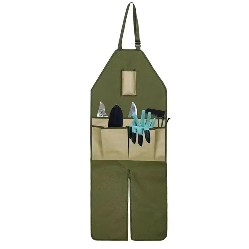 NNEDSZ Khaki Pocket Heavy-Duty Gardening Apron with Adjustable Straps and Multi-Pocket Design
