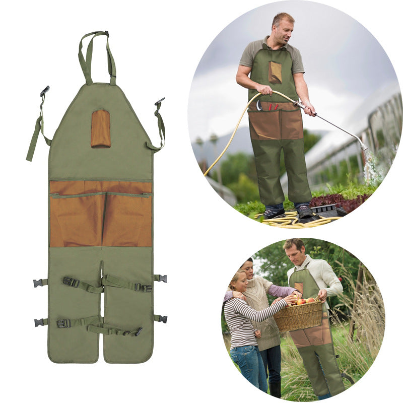 NNEDSZ Brown Pocket Heavy-Duty Gardening Apron with Adjustable Straps and Multi-Pocket Design