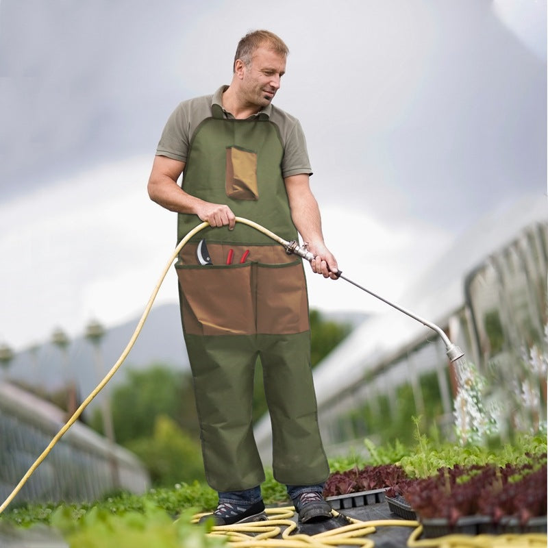 NNEDSZ Brown Pocket Heavy-Duty Gardening Apron with Adjustable Straps and Multi-Pocket Design
