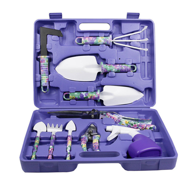 NNEDSZ YL/Z10 Purple 10-Piece Floral Gardening Tool Set with Carrying Case - Durable and Stylish
