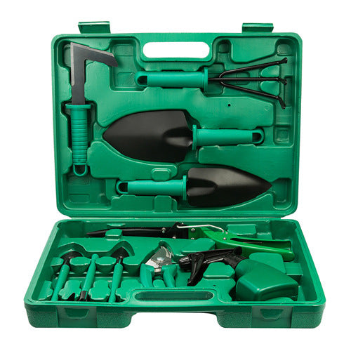 NNEDSZ YL/L10 Green 10-Piece Floral Gardening Tool Set with Carrying Case - Durable and Stylish