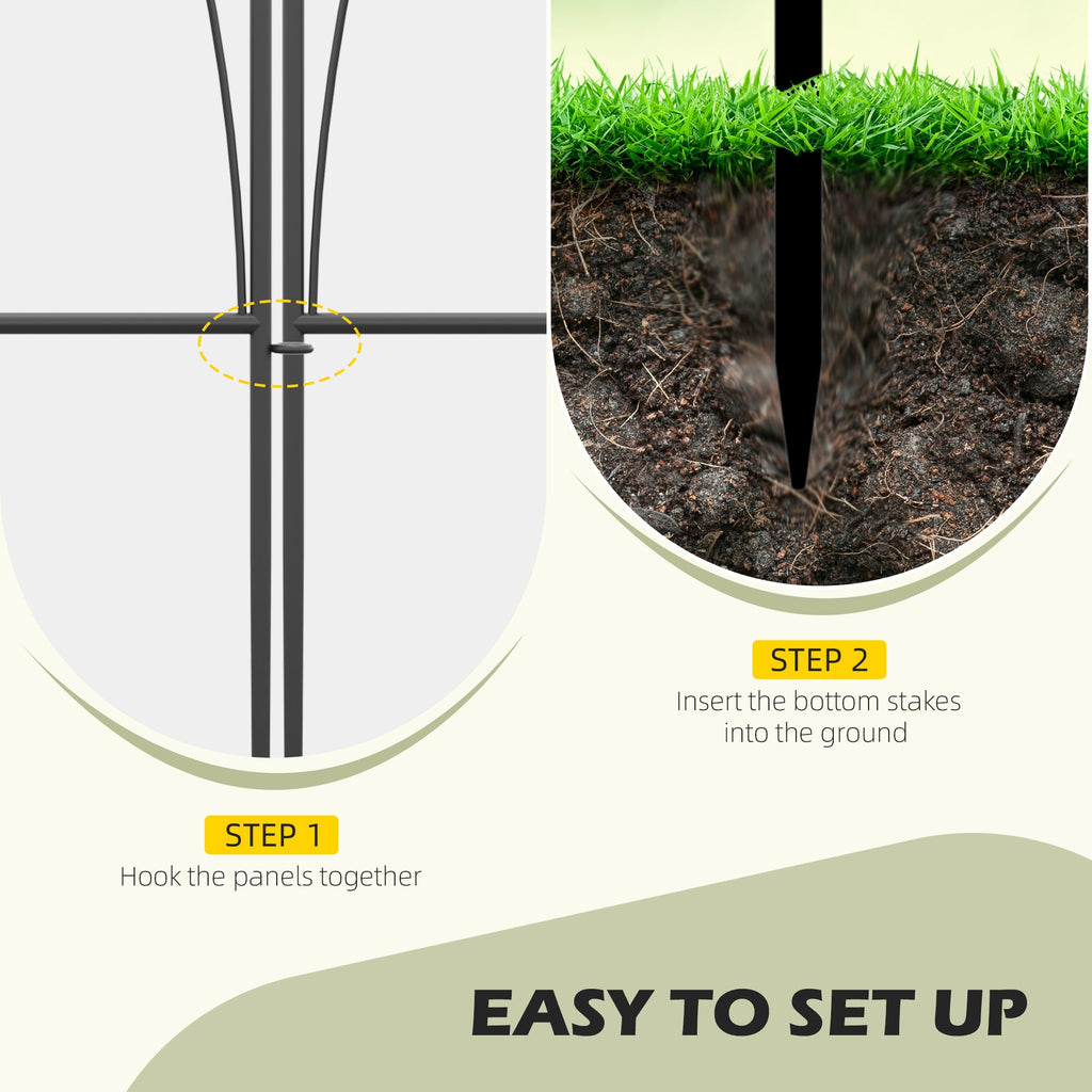 Set of 5 Rustproof Metal Garden Fence Panels - Black