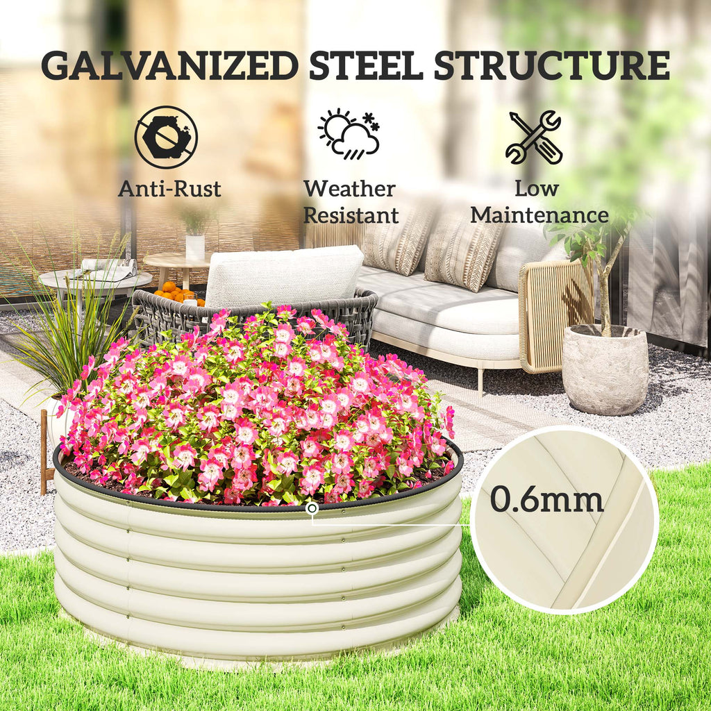 Galvanised Raised Garden Bed with Safety Edging and Gloves - Cream White