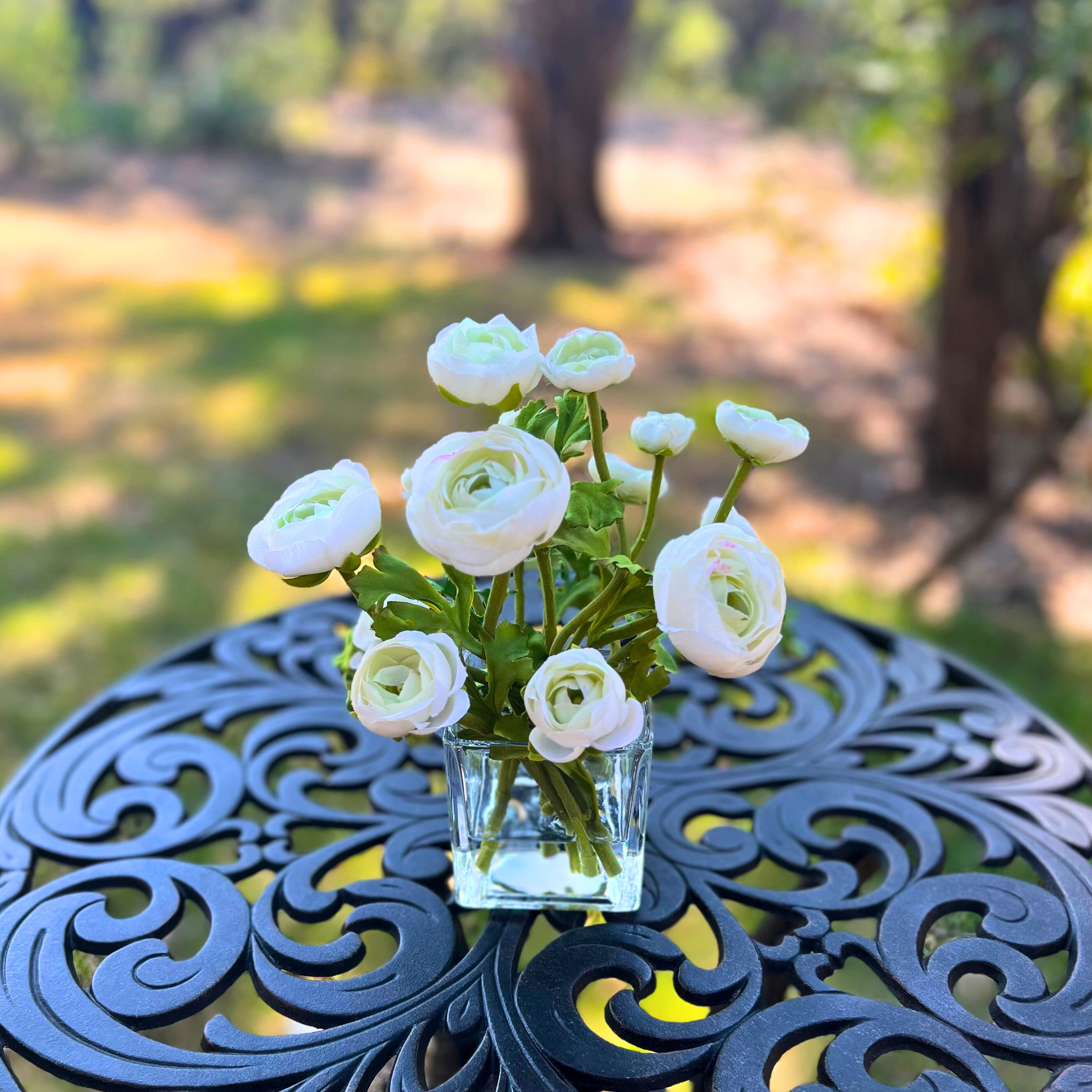 Silk Ranunculus Flowers in Glass Vase - 8"-4