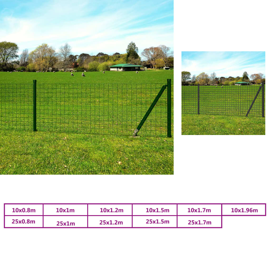 vidaXL Fence Garden Barrier Fence Metal Fence Wire Mesh Fencing Steel Green